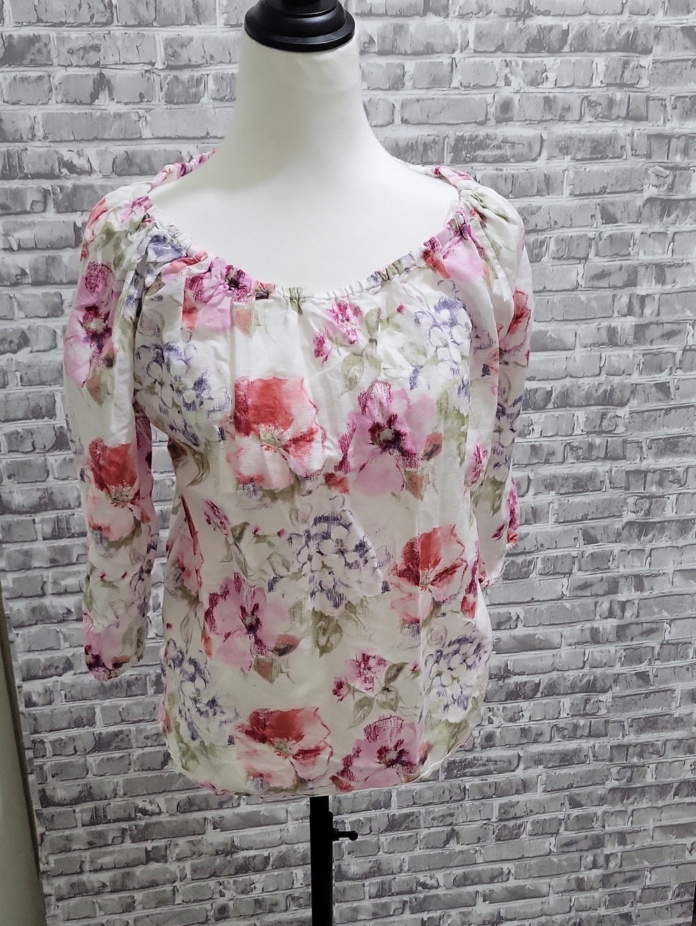 Hester & Orchard Floral Off-The-Shoulder Peasant Blouse- Cottagecore Boho Top L